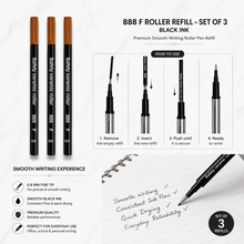 Ballpen Bazaar  Ballpen Bazaar Schmidt 888 F Roller Black Ink Refill Pack of 3 | Fine Point Smooth Writing Replacement Refills for Roller Pens with Name Engraving