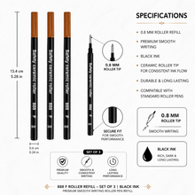Ballpen Bazaar  Ballpen Bazaar Schmidt 888 F Roller Black Ink Refill Pack of 3 | Fine Point Smooth Writing Replacement Refills for Roller Pens with Name Engraving
