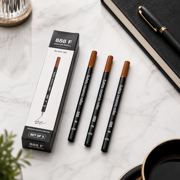 Ballpen Bazaar  Ballpen Bazaar Schmidt 888 F Roller Black Ink Refill Pack of 3 | Fine Point Smooth Writing Replacement Refills for Roller Pens with Name Engraving