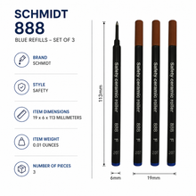 Ballpen Bazaar  Ballpen Bazaar Schmidt 888 F Roller Refill Blue Ink Non-Dry German Roller Pen Refills Pack of 3 with Name Engraving
