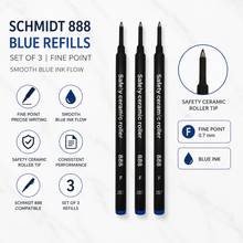 Ballpen Bazaar  Ballpen Bazaar Schmidt 888 F Roller Refill Blue Ink Non-Dry German Roller Pen Refills Pack of 3 with Name Engraving