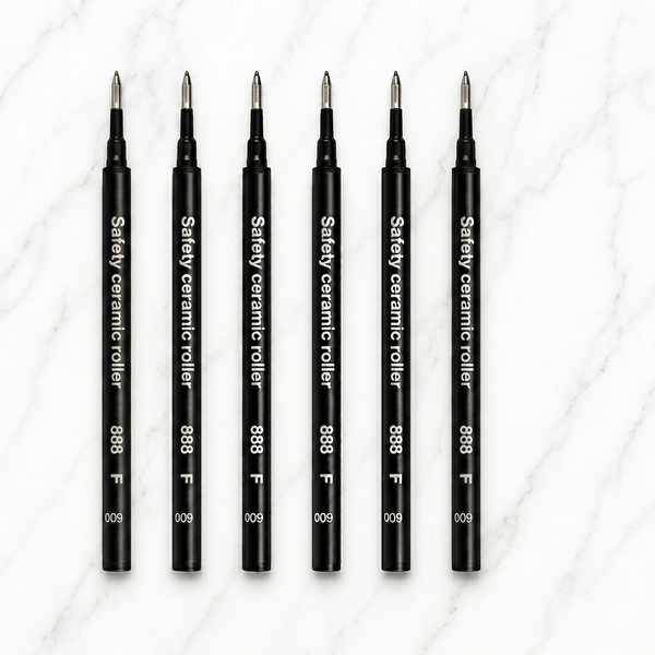 Ballpen Bazaar  Ballpen Bazaar Schmidt 888F Roller Pen Refills Black Ink Pack of 6 | German Non-Dry Smooth Writing Roller Refill with Name Engraving