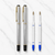 Ballpen Bazaar Set of 2 Metallic Glossy Designer Silver Ball Pens with Silver Cap & Gold Clip | Openable Metal Ball Pen | Blue Ink | Includes 2 Free Plastic Jotter Refills