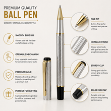 Ballpen Bazaar  Ballpen Bazaar Set of 2 Metallic Glossy Designer Silver Ball Pens with Silver Cap & Gold Clip | Openable Metal Ball Pen | Blue Ink | Includes 2 Free Plastic Jotter Refills with Name Engraving