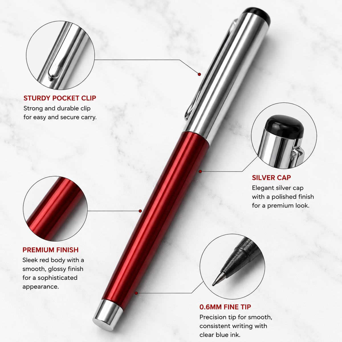 Ballpen Bazaar  Ballpen Bazaar Set of 3 Metallic Glossy Ball Pens Blue Red Black with Silver Cap | Openable Metal Ball Pen | Blue Ink | Includes 3 Refills | Executive Office & Gift Pen Set with Name Engraving