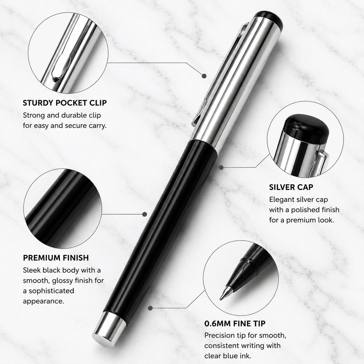Ballpen Bazaar  Ballpen Bazaar Set of 3 Metallic Glossy Ball Pens Blue Red Black with Silver Cap | Openable Metal Ball Pen | Blue Ink | Includes 3 Refills | Executive Office & Gift Pen Set with Name Engraving