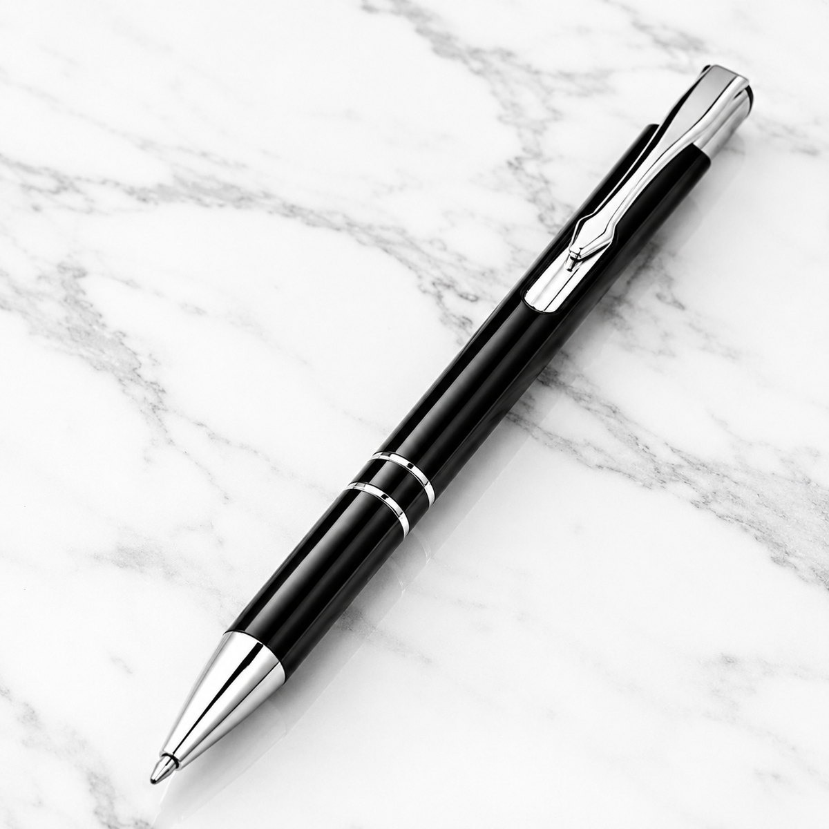 Ballpen Bazaar  Ballpen Bazaar Set of 3 Metallic Glossy Black Ball Pens with Silver Clip | Click Mechanism | Blue Ink Writing Pens with Name Engraving