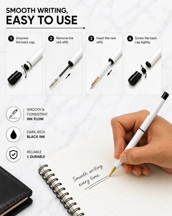 Ballpen Bazaar  Ballpen Bazaar Set of 3 Plastic Jotter Refills 0.6mm Black Ink | Smooth Writing Ball Pen Refill Pack | Fine Point Replacement Refills for Jotter Pens with Name Engraving
