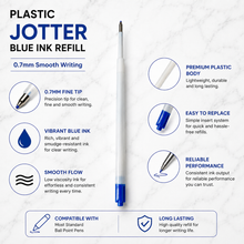 Ballpen Bazaar  Ballpen Bazaar Set of 6 Plastic Jotter Blue Ink Refills 1 MM Tip | Smooth Writing Ball Pen Refills | Blue Ink Replacement Refills for Jotter Pens with Name Engraving