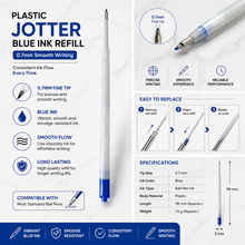 Ballpen Bazaar  Ballpen Bazaar Set of 6 Plastic Jotter Blue Ink Refills 1 MM Tip | Smooth Writing Ball Pen Refills | Blue Ink Replacement Refills for Jotter Pens with Name Engraving