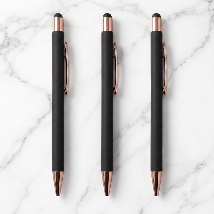 Ballpen Bazaar  Ballpen Bazaar Stylus Matt Black Ball Pen with Copper Clip Click Mechanism Blue Ink | Pack of 3 Pens with 3 Extra Refills with Name Engraving
