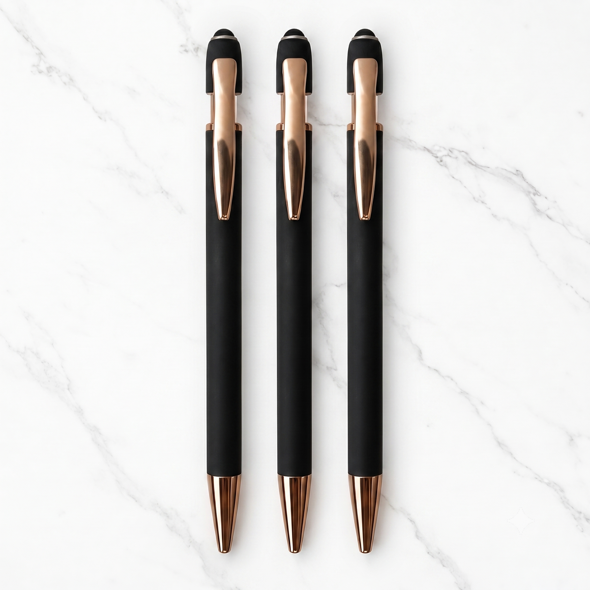 Ballpen Bazaar  Ballpen Bazaar Stylus Matt Black Ball Pen with Rose Gold Clip Click Mechanism Blue Ink | Pack of 3 Pens with 3 Extra Refills with Name Engraving
