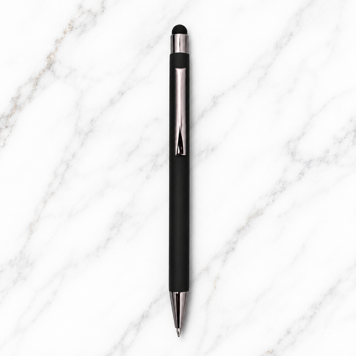 Ballpen Bazaar  Ballpen Bazaar Stylus Matt Black Ball Pen with Silver Clip Click Mechanism | Blue Ink | 1 Pen with 1 Extra Refill with Name Engraving