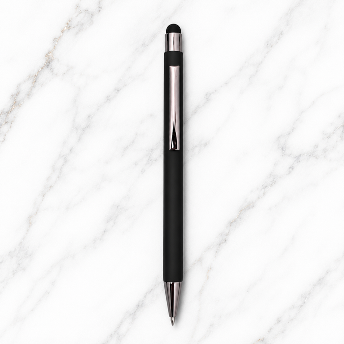 Ballpen Bazaar  Ballpen Bazaar Stylus Matt Black Ball Pen with Silver Clip Click Mechanism | Blue Ink | 1 Pen with 1 Extra Refill with Name Engraving