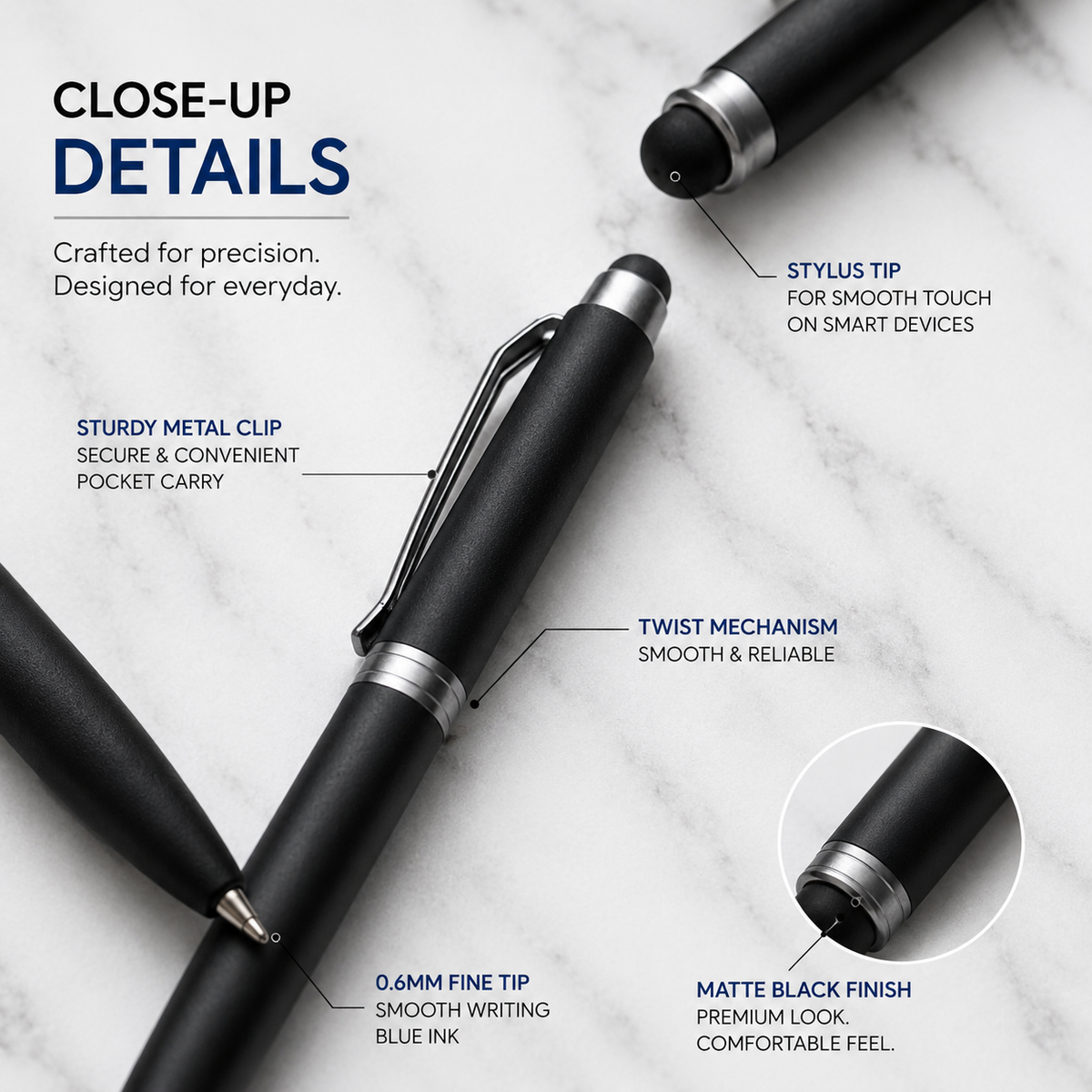 Ballpen Bazaar  Ballpen Bazaar Stylus Matt Black Mini Ball Pen with Silver Clip | Twist Mechanism | Blue Ink | 1 Pen with 1 Extra Refill with Name Engraving