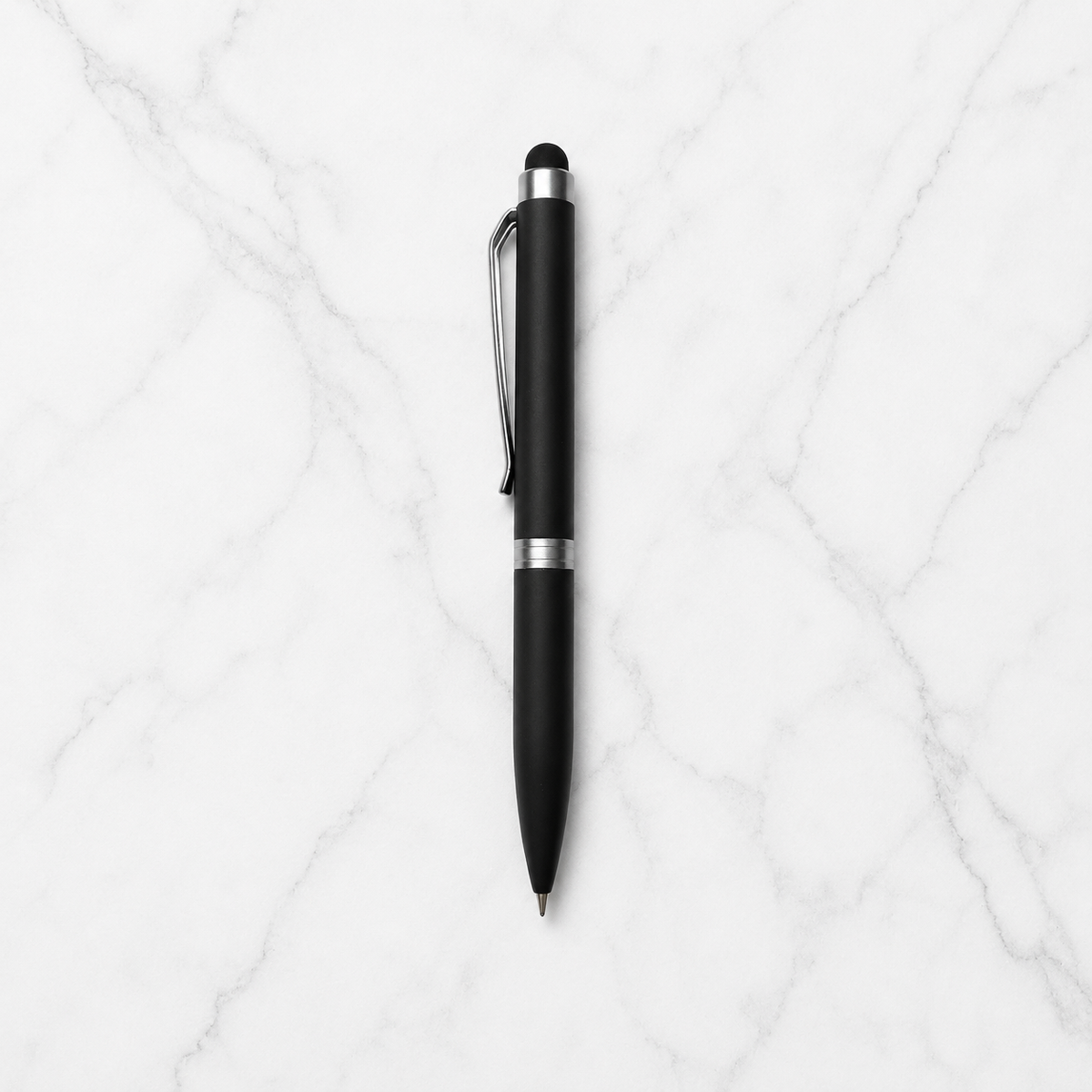 Ballpen Bazaar  Ballpen Bazaar Stylus Matt Black Mini Ball Pen with Silver Clip | Twist Mechanism | Blue Ink | 1 Pen with 1 Extra Refill with Name Engraving