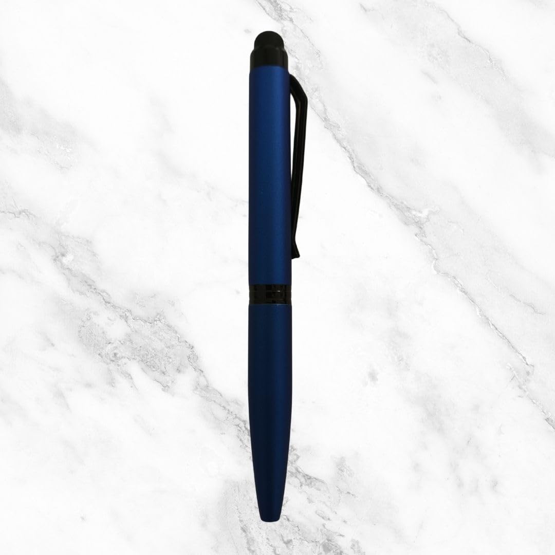 Ballpen Bazaar  Ballpen Bazaar Stylus Matt Blue Mini Ball Pen with Glossy Black Clip Twist Mechanism Blue Ink 1 Pen with Extra Refill with Name Engraving