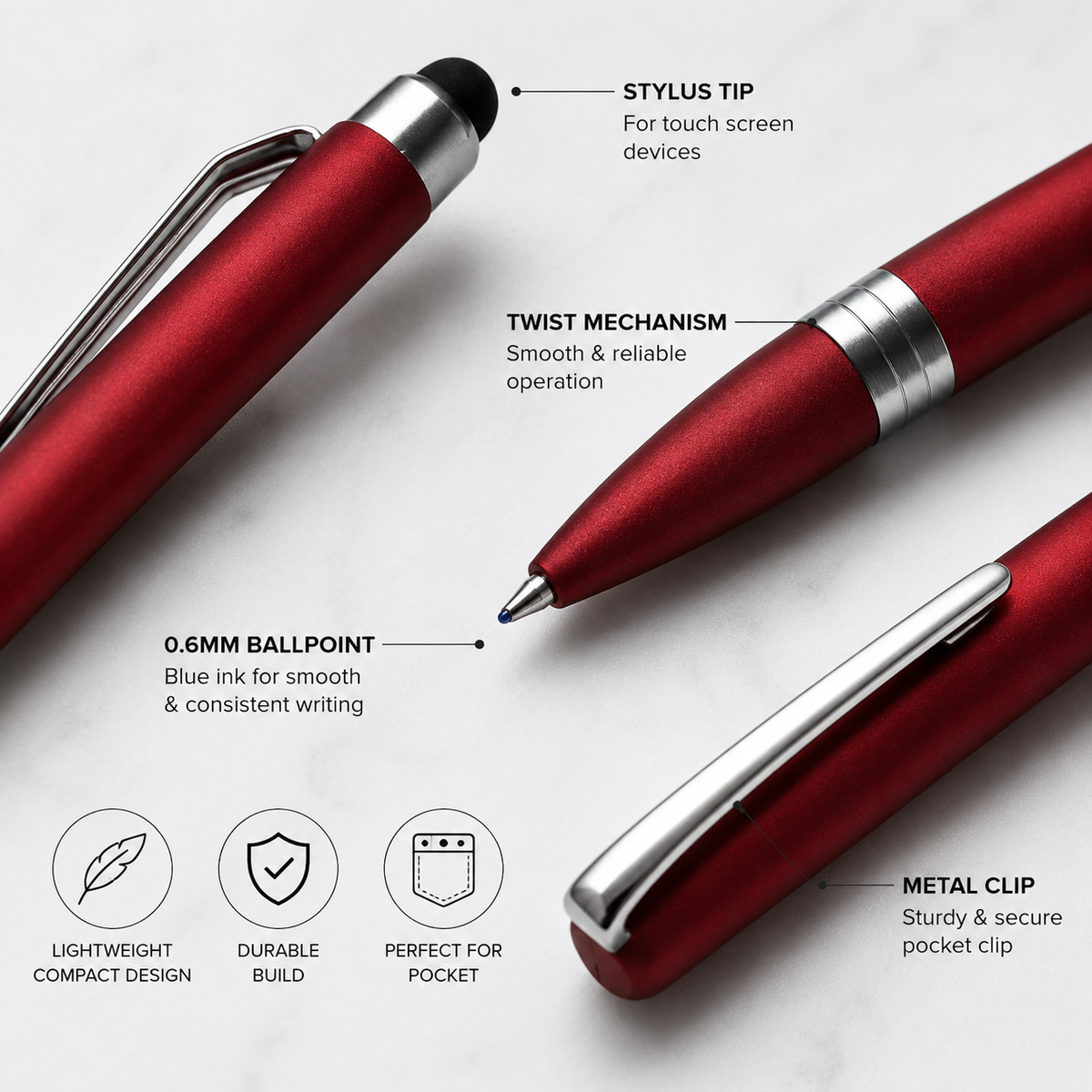 Ballpen Bazaar  Ballpen Bazaar Stylus Matt Red Mini Ball Pen with Glossy Silver Clip Twist Mechanism Blue Ink 1 Pen with Extra Refill with Name Engraving