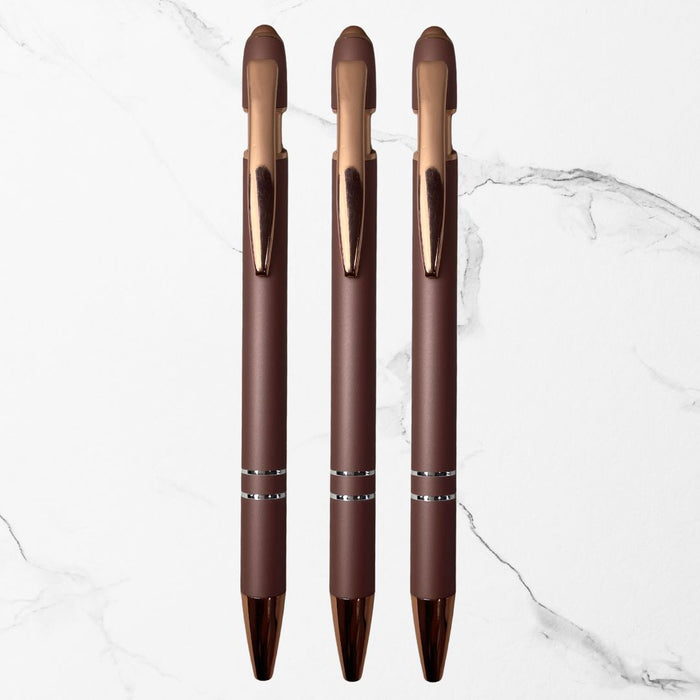 Ballpen Bazaar  Ballpen Bazaar Stylus Matt Rose Gold Ball Pen Set of 3 with 3 Extra Blue Refills | Copper Clip | Click Mechanism | Premium Metal Pen with Name Engraving