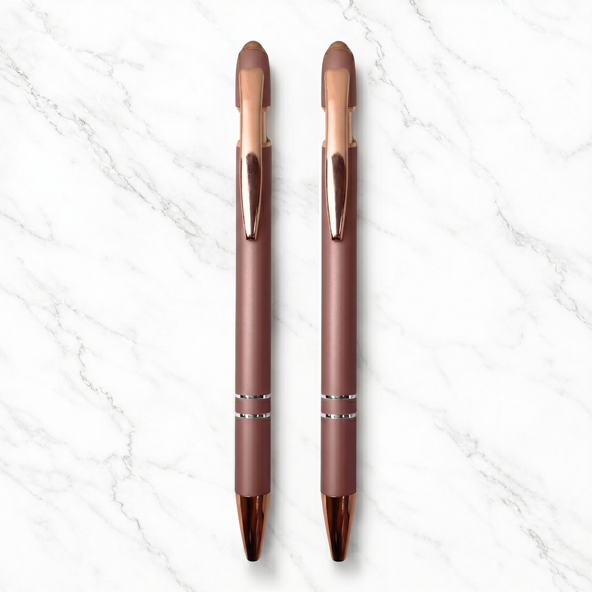 Ballpen Bazaar  Ballpen Bazaar Stylus Matte Rose Gold Ball Pen with Copper Clip | Click Mechanism | Blue Ink | 2 Free Plastic Jotter Blue Refills | Pack of 2 with Name Engraving