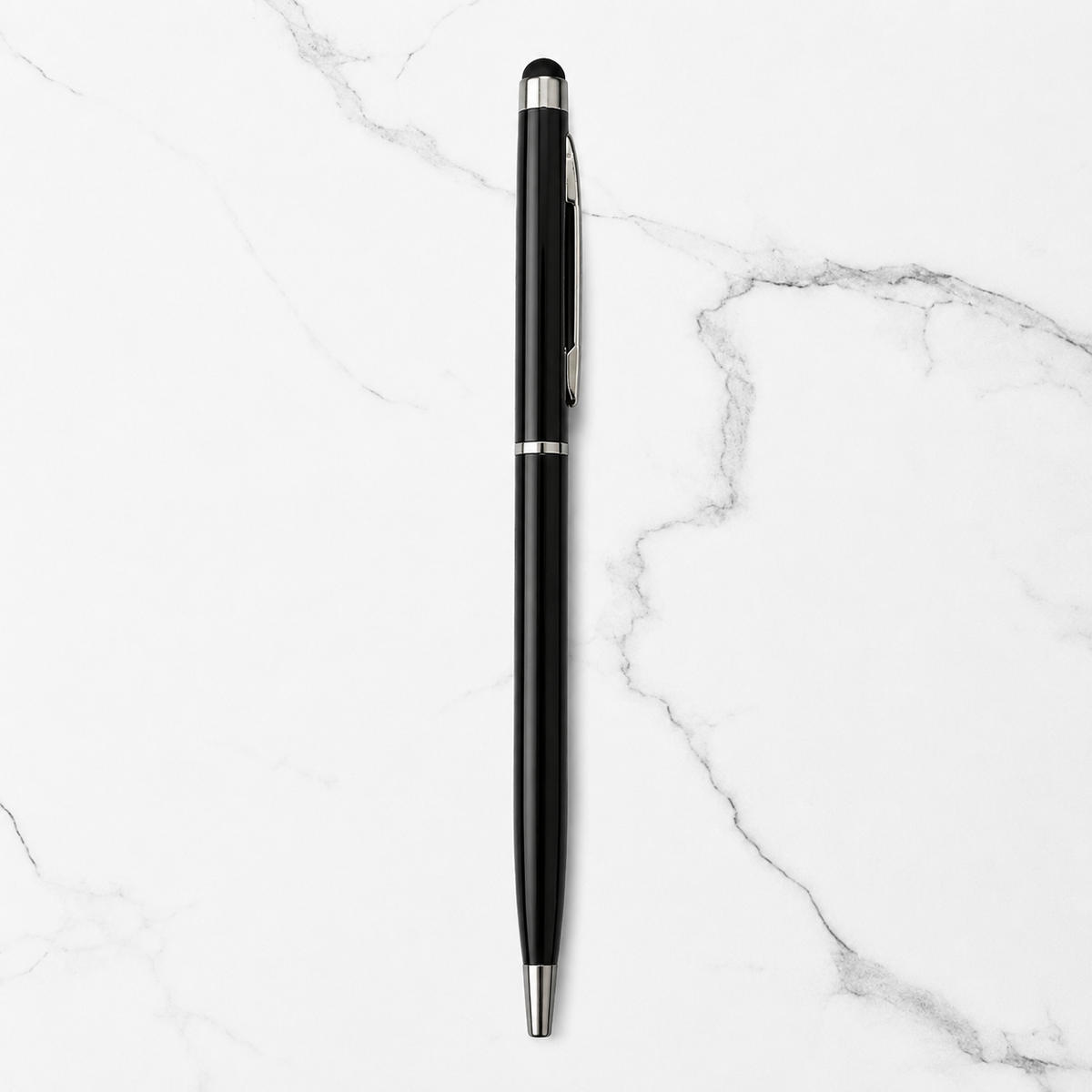 Ballpen Bazaar  Ballpen Bazaar Stylus Metallic Glossy Black Ball Pen with Silver Clip Twist Mechanism Blue Ink | 1 Pen + 1 Extra Refill with Name Engraving