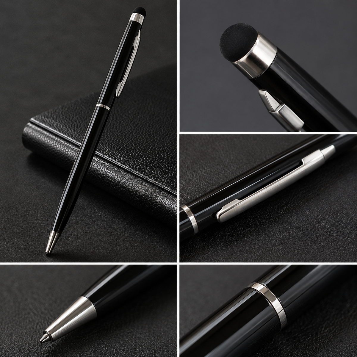 Ballpen Bazaar  Ballpen Bazaar Stylus Metallic Glossy Black Ball Pen with Silver Clip Twist Mechanism Blue Ink | 1 Pen + 1 Extra Refill with Name Engraving