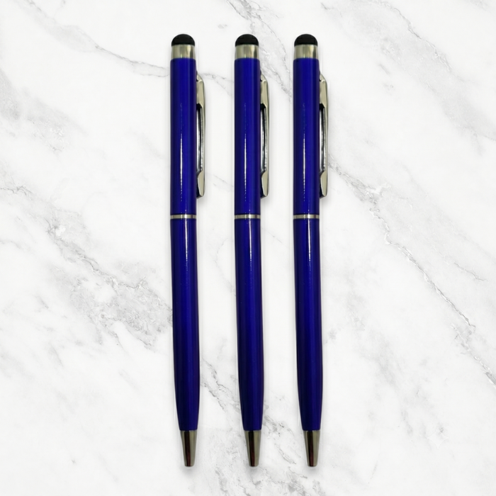 Ballpen Bazaar  Ballpen Bazaar Stylus Metallic Glossy Blue Ball Pen Set of 3 with Silver Clip | Twist Mechanism | Blue Ink | 3 Extra Refills | Premium Metal Executive Pens with Name Engraving