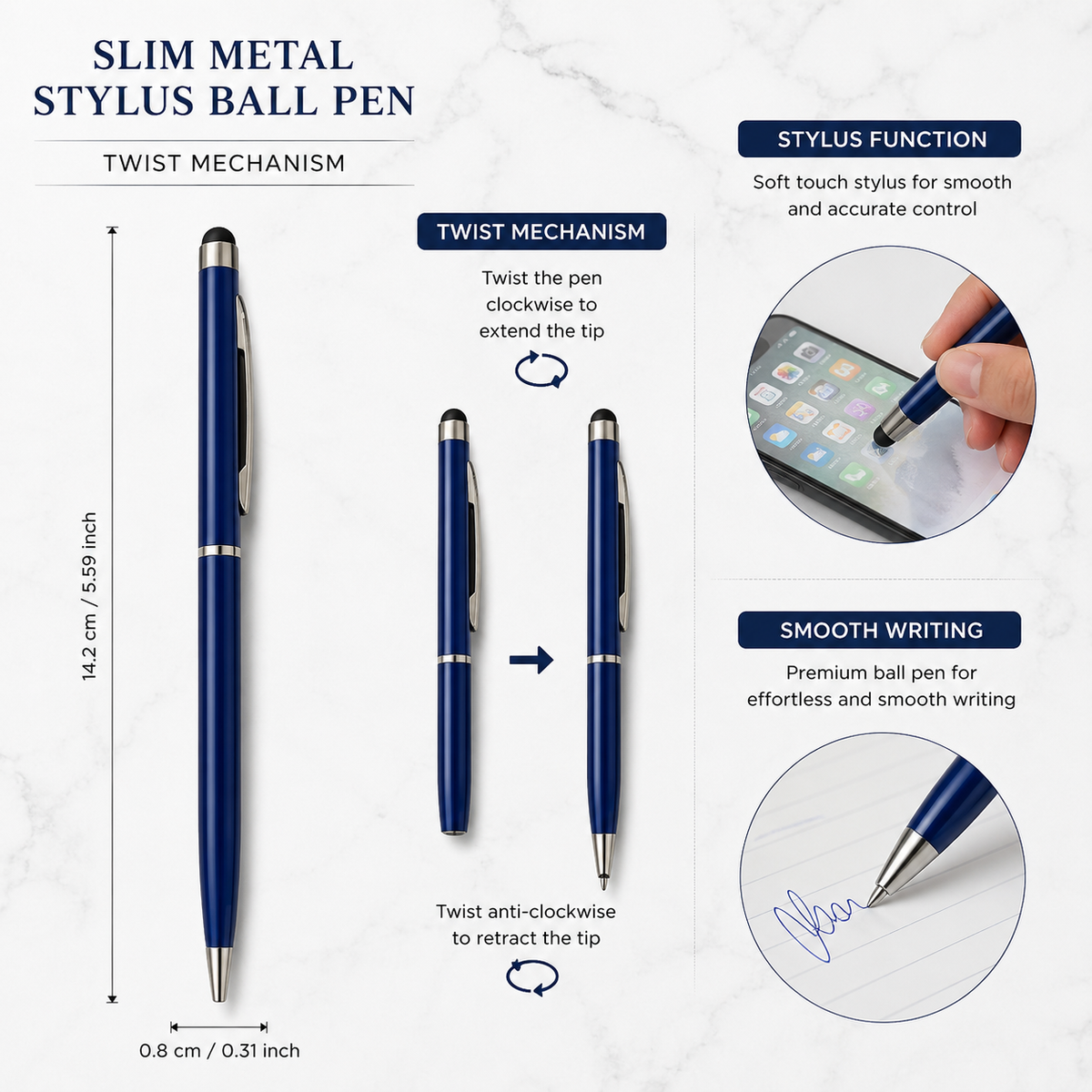 Ballpen Bazaar  Ballpen Bazaar Stylus Metallic Glossy Blue Ball Pen with Silver Clip Twist Mechanism | Blue Ink | 1 Pen with 1 Extra Refill with Name Engraving