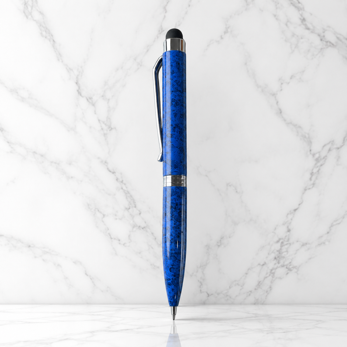 Ballpen Bazaar  Ballpen Bazaar Stylus Metallic Glossy Designer Blue Colour Body with Silver Colour Clip Twist Mechanism Mini Ball Pen with Blue Ink and 1 Extra Refill - 1 Pc with Name Engraving