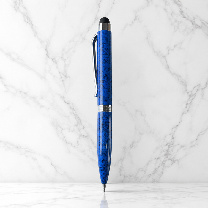 Ballpen Bazaar  Ballpen Bazaar Stylus Metallic Glossy Designer Blue Colour Body with Silver Colour Clip Twist Mechanism Mini Ball Pen with Blue Ink and 1 Extra Refill - 1 Pc with Name Engraving