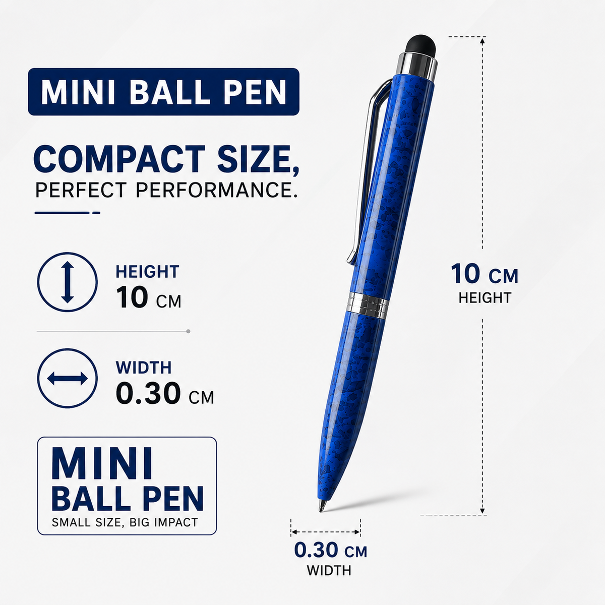 Ballpen Bazaar  Ballpen Bazaar Stylus Metallic Glossy Designer Blue Colour Body with Silver Colour Clip Twist Mechanism Mini Ball Pen with Blue Ink and 1 Extra Refill - 1 Pc with Name Engraving