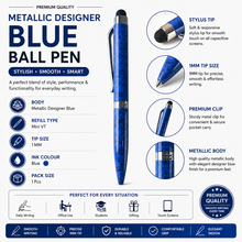 Ballpen Bazaar  Ballpen Bazaar Stylus Metallic Glossy Designer Blue Colour Body with Silver Colour Clip Twist Mechanism Mini Ball Pen with Blue Ink and 1 Extra Refill - 1 Pc with Name Engraving