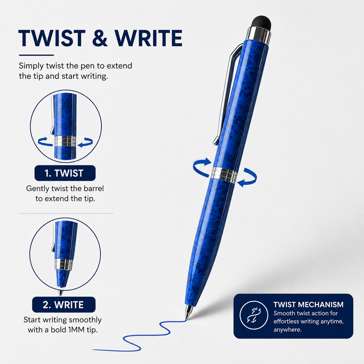 Ballpen Bazaar  Ballpen Bazaar Stylus Metallic Glossy Designer Blue Colour Body with Silver Colour Clip Twist Mechanism Mini Ball Pen with Blue Ink and 1 Extra Refill - 1 Pc with Name Engraving