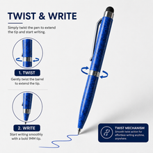 Ballpen Bazaar  Ballpen Bazaar Stylus Metallic Glossy Designer Blue Colour Body with Silver Colour Clip Twist Mechanism Mini Ball Pen with Blue Ink and 1 Extra Refill - 1 Pc with Name Engraving
