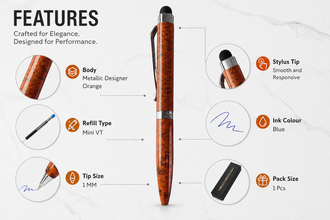 Ballpen Bazaar  Ballpen Bazaar Stylus Metallic Glossy Designer Orange Mini Ball Pen with Silver Clip Twist Mechanism Blue Ink 1 Pen with 1 Extra Refill with Name Engraving