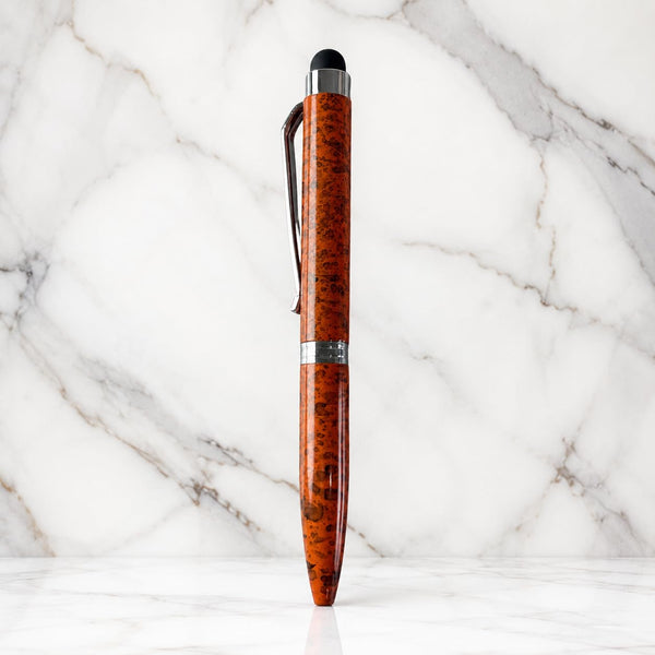 Ballpen Bazaar  Ballpen Bazaar Stylus Metallic Glossy Designer Orange Mini Ball Pen with Silver Clip Twist Mechanism Blue Ink 1 Pen with 1 Extra Refill with Name Engraving