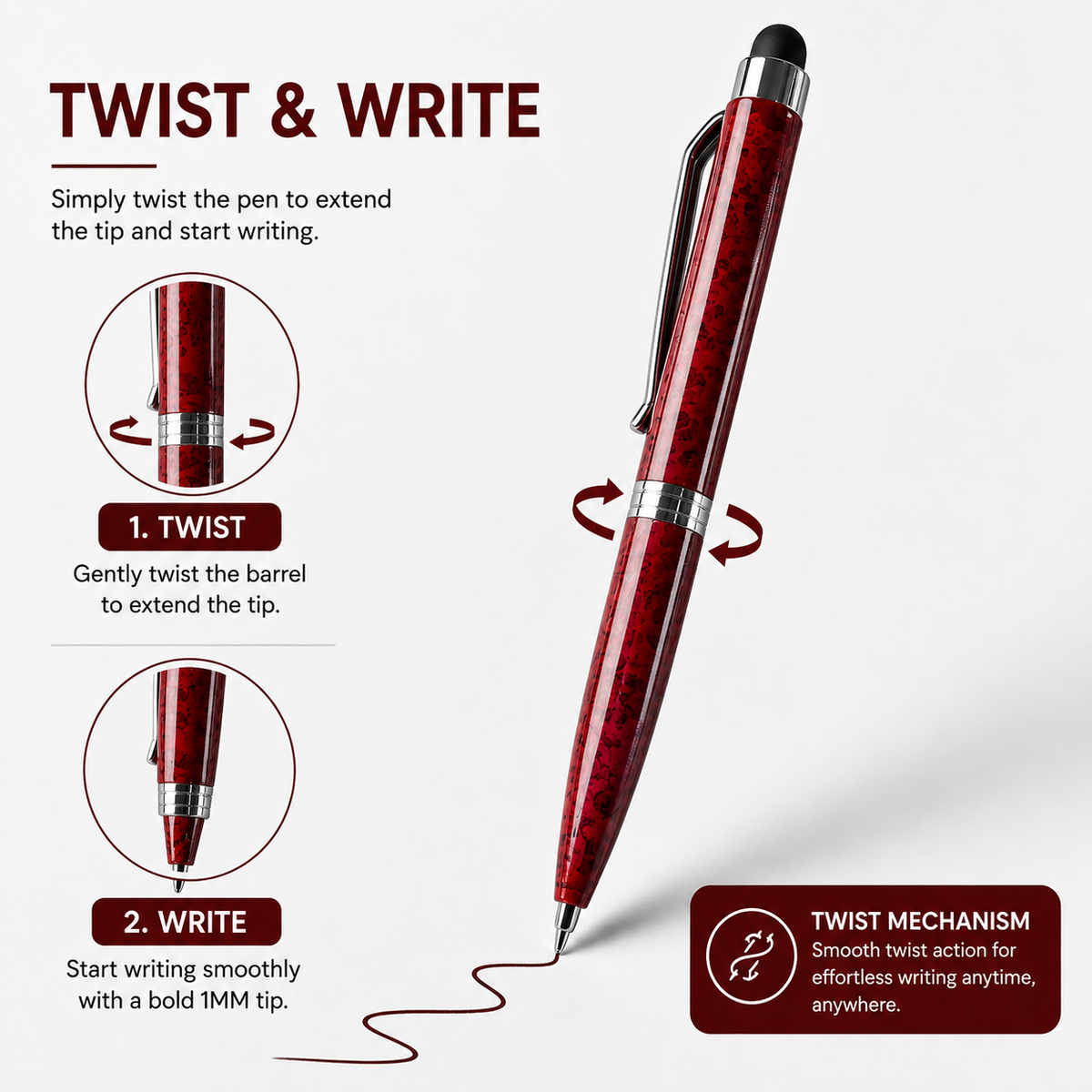 Ballpen Bazaar  Ballpen Bazaar Stylus Metallic Glossy Designer Red Mini Ball Pen with Silver Clip, Twist Mechanism, Blue Ink, 1 Pen + 1 Extra Refill with Name Engraving