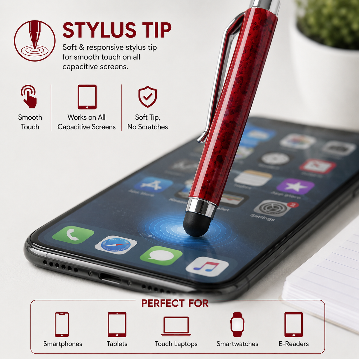Ballpen Bazaar  Ballpen Bazaar Stylus Metallic Glossy Designer Red Mini Ball Pen with Silver Clip, Twist Mechanism, Blue Ink, 1 Pen + 1 Extra Refill with Name Engraving