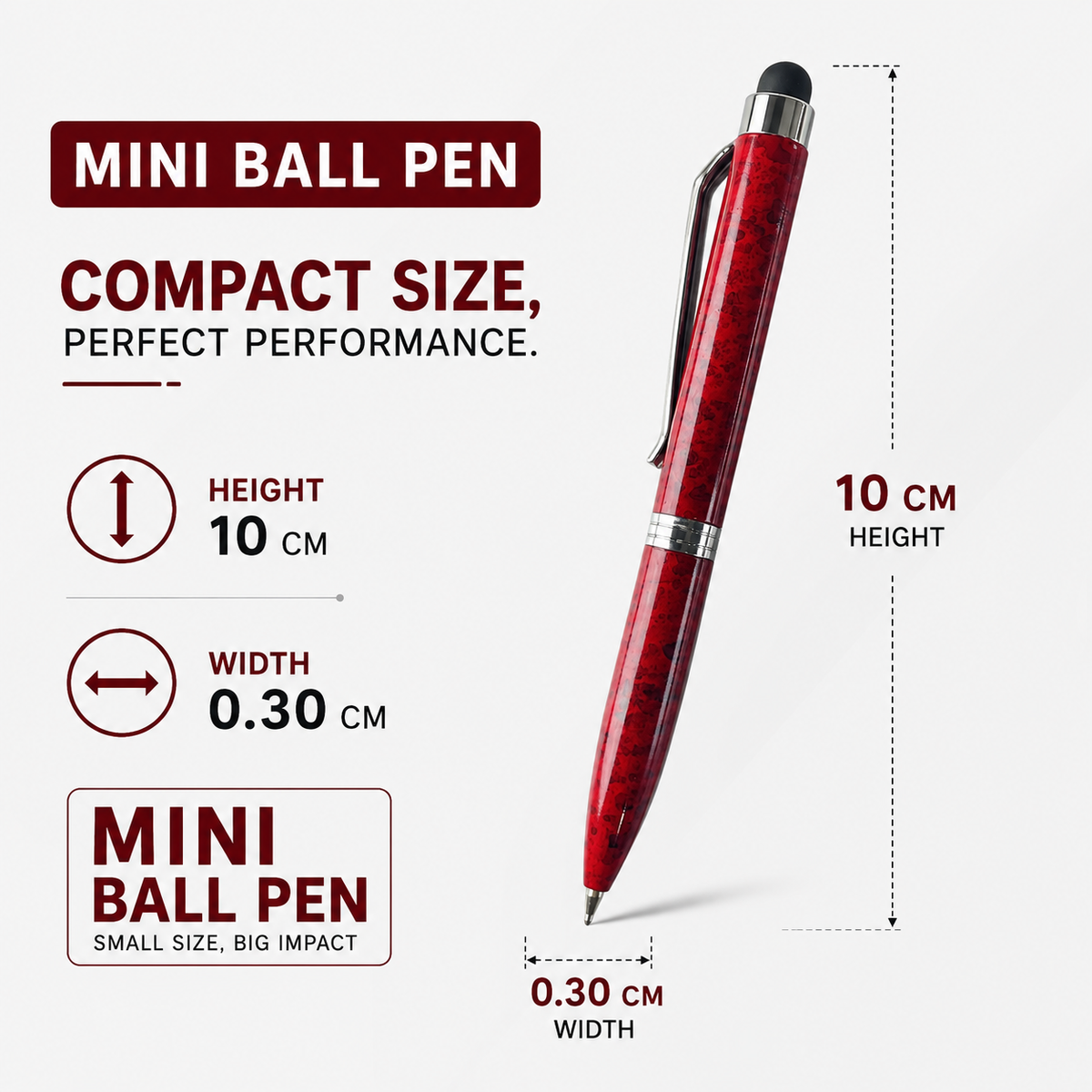 Ballpen Bazaar  Ballpen Bazaar Stylus Metallic Glossy Designer Red Mini Ball Pen with Silver Clip, Twist Mechanism, Blue Ink, 1 Pen + 1 Extra Refill with Name Engraving