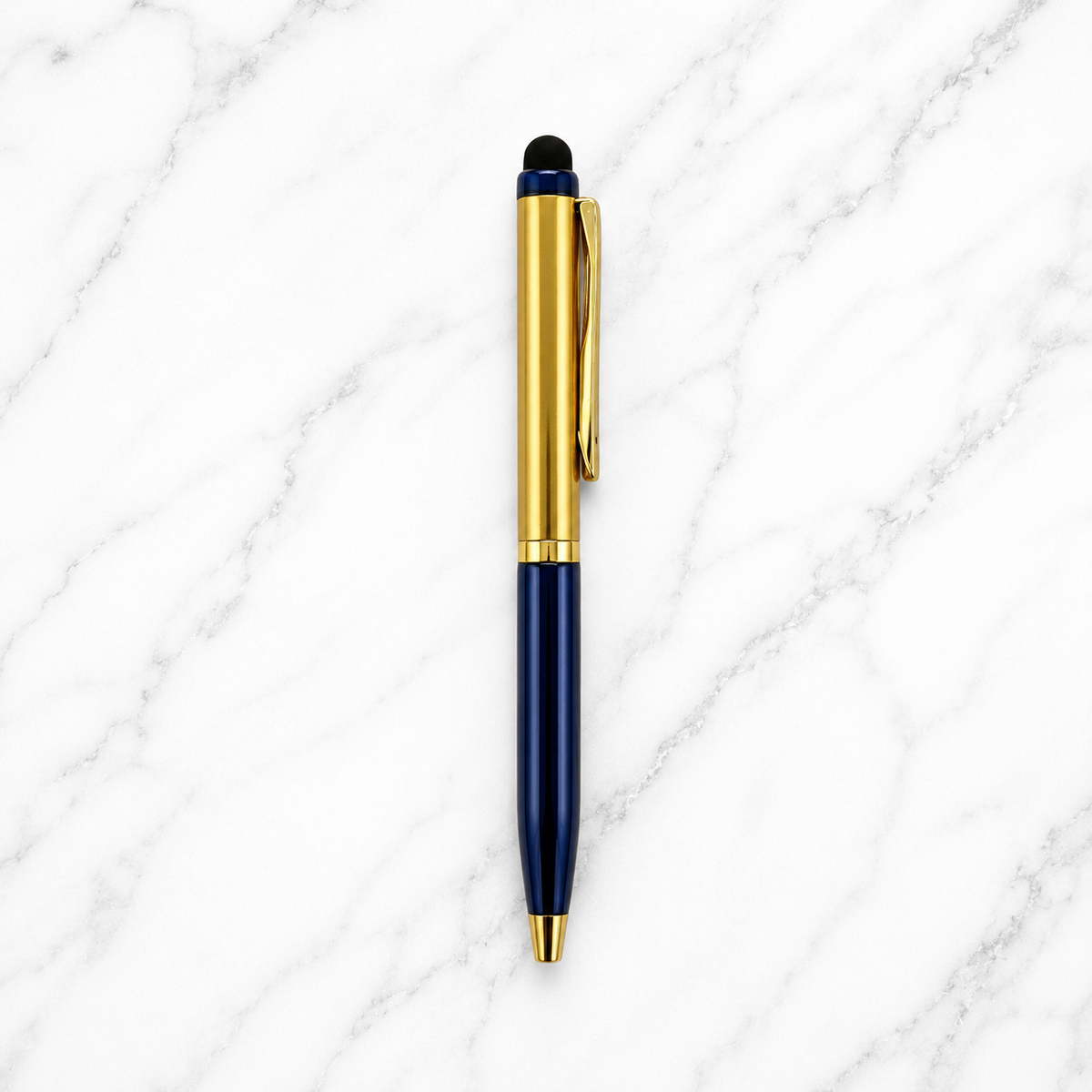 Ballpen Bazaar  Ballpen Bazaar Stylus Metallic Glossy Gold & Blue Dual Colour Body with Gold Clip Twist Mechanism Mini Ball Pen with Extra Blue Refill with Name Engraving