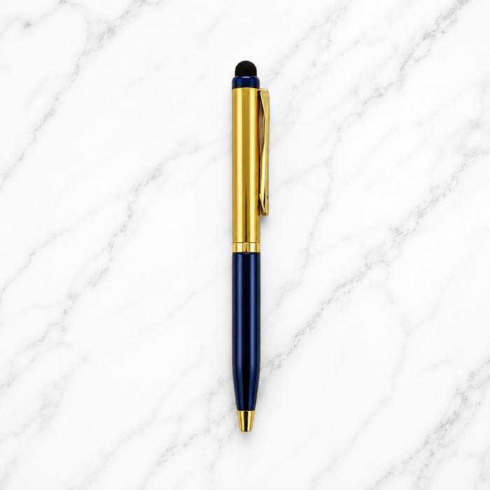 Ballpen Bazaar  Ballpen Bazaar Stylus Metallic Glossy Gold & Blue Dual Colour Body with Gold Clip Twist Mechanism Mini Ball Pen with Extra Blue Refill with Name Engraving