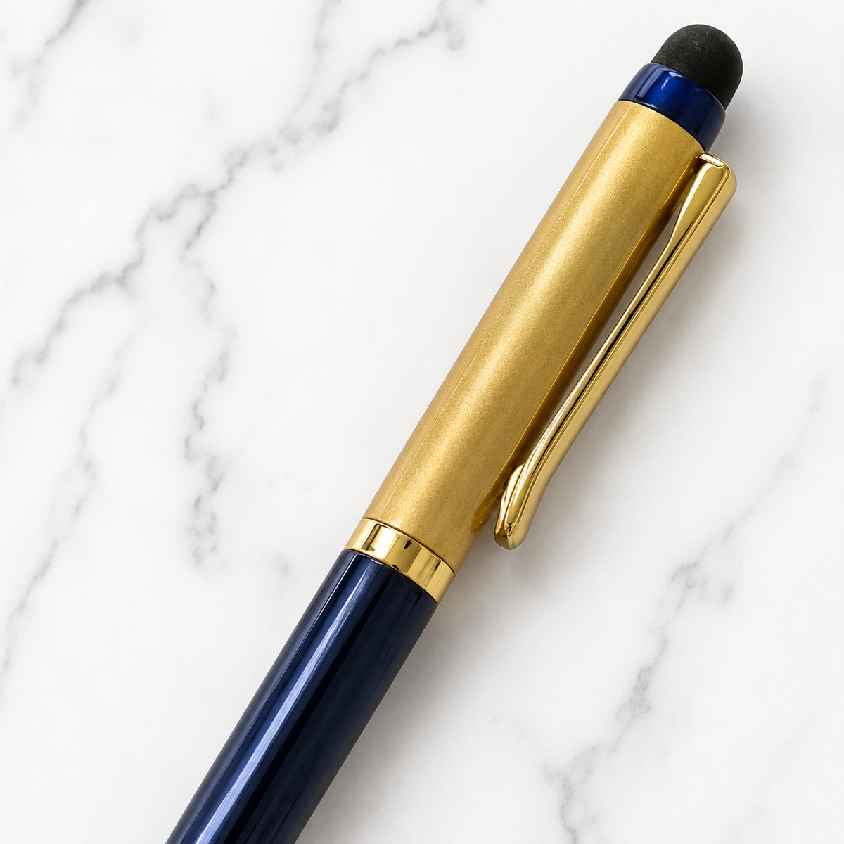 Ballpen Bazaar  Ballpen Bazaar Stylus Metallic Glossy Gold & Blue Dual Colour Body with Gold Clip Twist Mechanism Mini Ball Pen with Extra Blue Refill with Name Engraving
