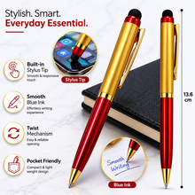 Ballpen Bazaar  Ballpen Bazaar Stylus Metallic Glossy Gold & Red Dual Colour Mini Ball Pen with Gold Clip, Twist Mechanism, Blue Ink, 1 Pen with 1 Extra Refill with Name Engraving