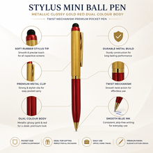 Ballpen Bazaar  Ballpen Bazaar Stylus Metallic Glossy Gold & Red Dual Colour Mini Ball Pen with Gold Clip, Twist Mechanism, Blue Ink, 1 Pen with 1 Extra Refill with Name Engraving