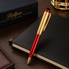 Ballpen Bazaar  Ballpen Bazaar Stylus Metallic Glossy Gold & Red Dual Colour Mini Ball Pen with Gold Clip, Twist Mechanism, Blue Ink, 1 Pen with 1 Extra Refill with Name Engraving