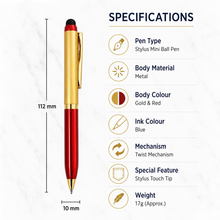 Ballpen Bazaar  Ballpen Bazaar Stylus Metallic Glossy Gold & Red Dual Colour Mini Ball Pen with Gold Clip, Twist Mechanism, Blue Ink, 1 Pen with 1 Extra Refill with Name Engraving