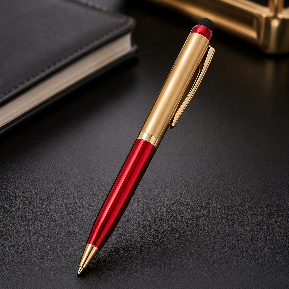 Ballpen Bazaar  Ballpen Bazaar Stylus Metallic Glossy Gold & Red Dual Colour Mini Ball Pen with Gold Clip, Twist Mechanism, Blue Ink, 1 Pen with 1 Extra Refill with Name Engraving