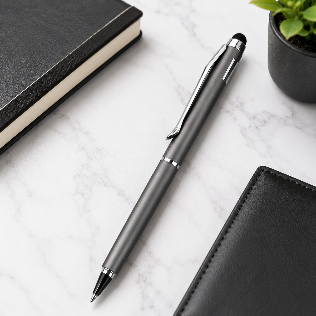 Ballpen Bazaar  Ballpen Bazaar Stylus Metallic Glossy Gunmetal Ball Pen Set of 2 with Silver Clip Twist Mechanism Blue Ink + 2 Extra Refills with Name Engraving
