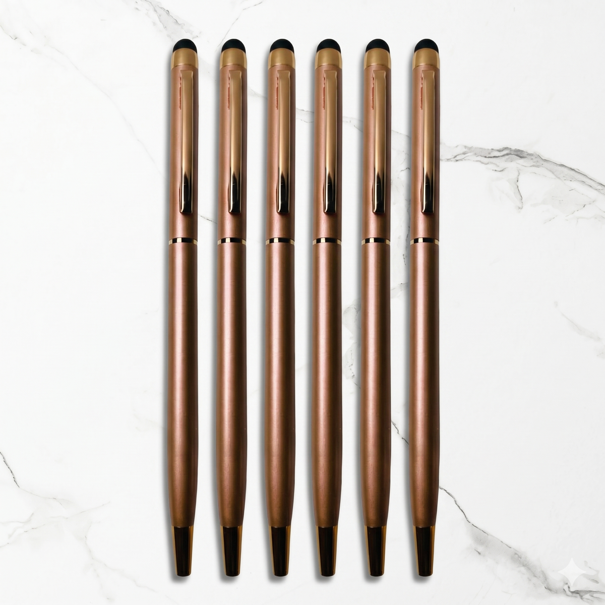 Ballpen Bazaar  Ballpen Bazaar Stylus Metallic Glossy Rose Gold Ball Pen Set of 6 with 6 Free Blue Refills | Copper Clip | Twist Mechanism | Premium Metal Pen for Office, Business, Students & Gifting with Name Engraving