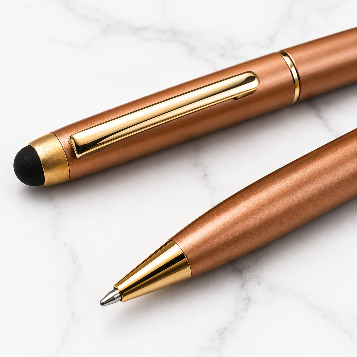 Ballpen Bazaar  Ballpen Bazaar Stylus Metallic Glossy Rose Gold Ball Pen with Copper Clip Twist Mechanism Blue Ink | 3 Pens + 3 Extra Refills with Name Engraving